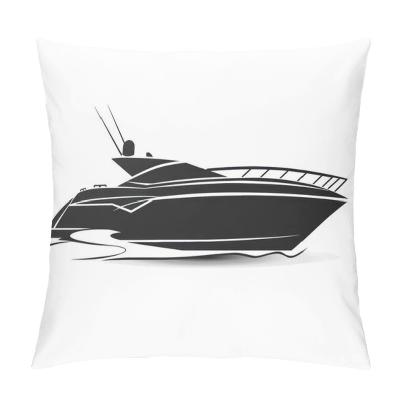 Personality  Sleek Black Motorboat Gliding Through The Water, Showcasing Elegance And Speed. Pillow Covers