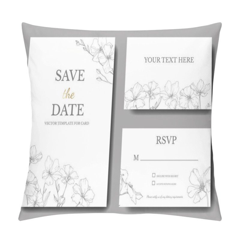 Personality  Vector Flax Floral Botanical Flower. Wild Spring Leaf Wildflower Isolated. Grey Engraved Ink Art. Wedding Background Card Floral Decorative Border. Elegant Card Illustration Graphic Set Banner. Pillow Covers