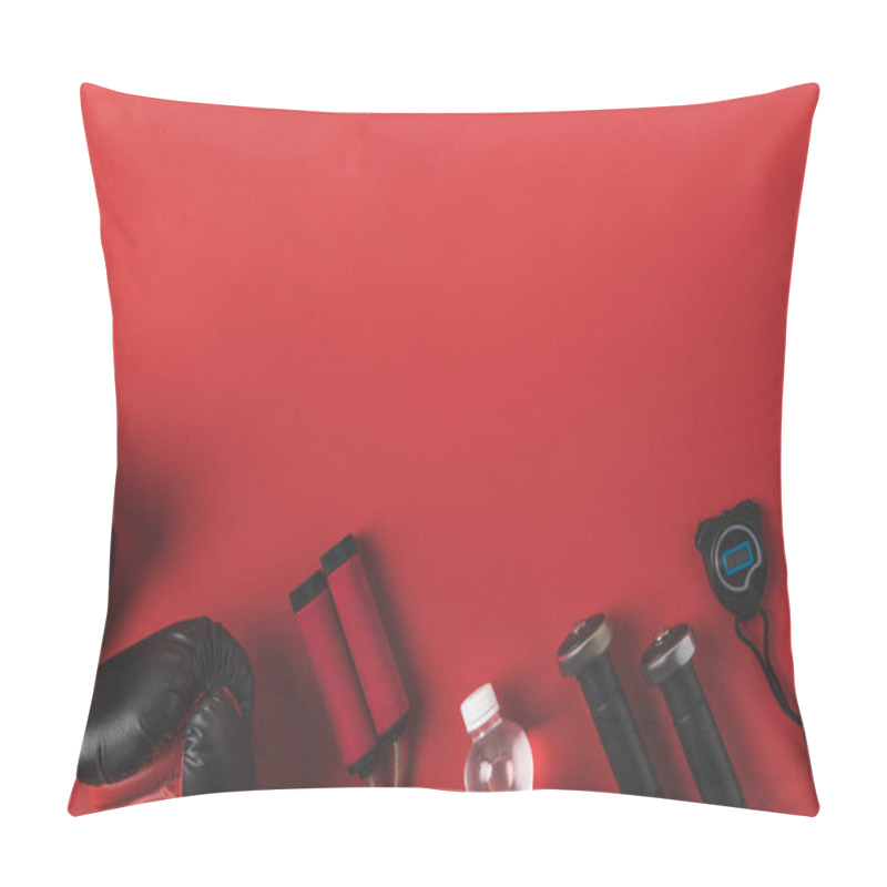 Personality  Top View Of Boxer Training Supplies On Red Surface Pillow Covers