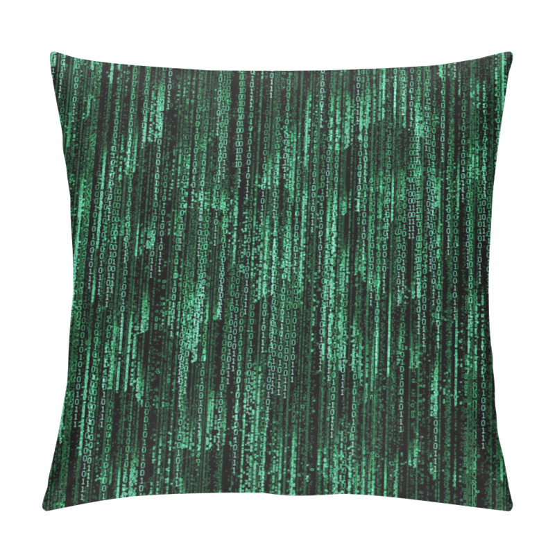 Personality  Green Binary Code On Black Background Pillow Covers