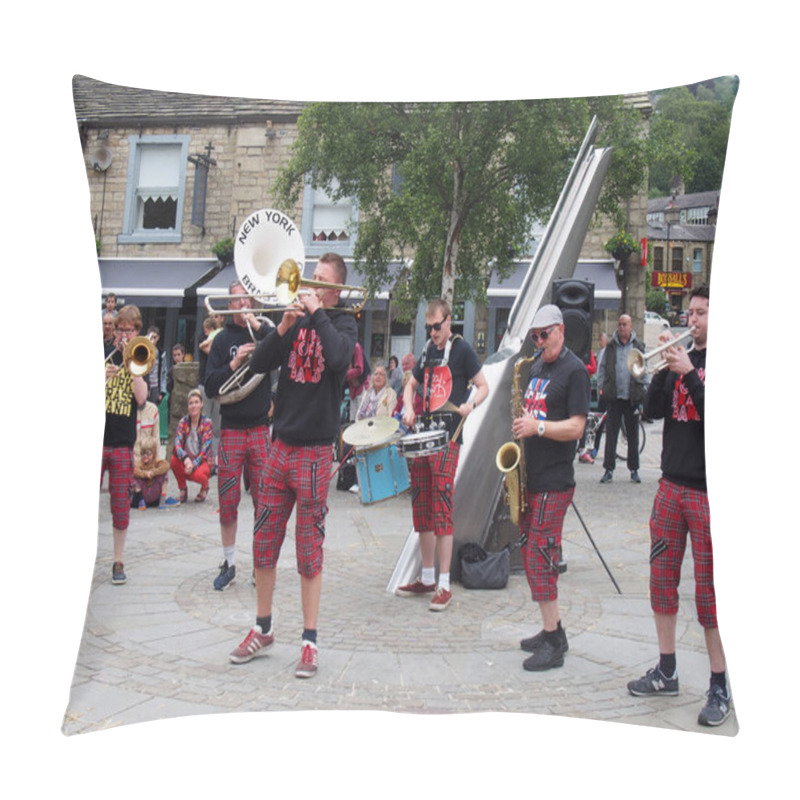 Personality  Hebden Bridge, West Yorkshire, United Kingdom - 23 June 2019: New York Brass Band Playing In Town Square  Pillow Covers