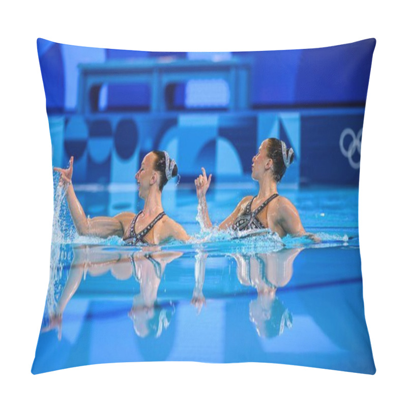 Personality  PARIS, FRANCE - 9 AUGUST, 2024: BAYANDINA Anastasia LUNEL Romane, The Artistic Swimming, Duet, Technical Routine, Artistic Swimming, Duet, Technical Routine, The Paris 2024 Olympic Games At Aquatics Centre Pillow Covers