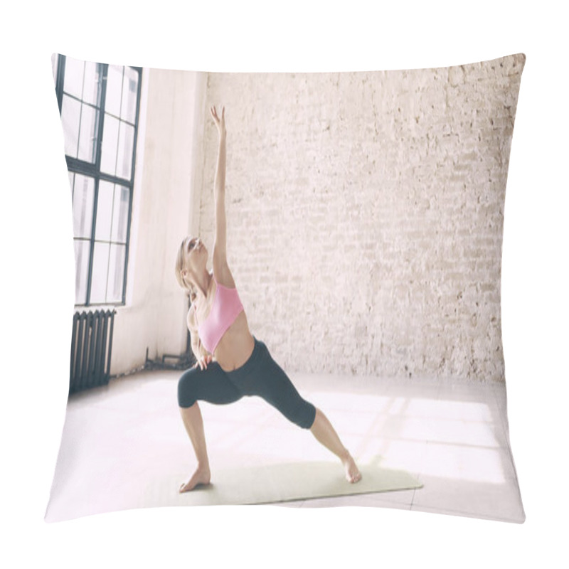 Personality  Beautiful Yoga Girl Doing Asanas In Studio Pillow Covers