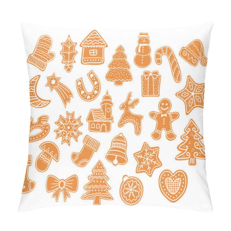 Personality  Christmas Cookies Collection With Gingerbread Cookies Figures. Set Of Gingerbread Cookies Christmas. Pillow Covers