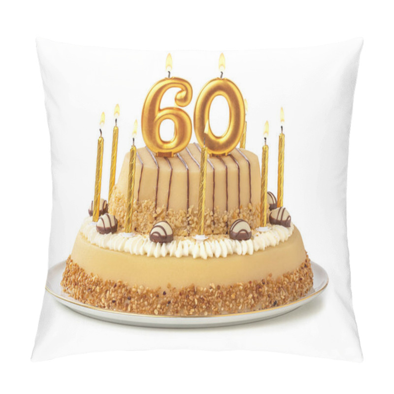 Personality  Festive Cake With Golden Candles - Number 60 Pillow Covers