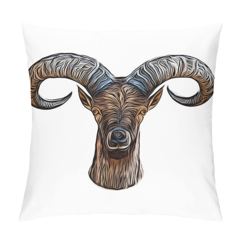 Personality  Grunge Style Portrait Of A Mountain Goat Male, Isolated On White Background. Pillow Covers