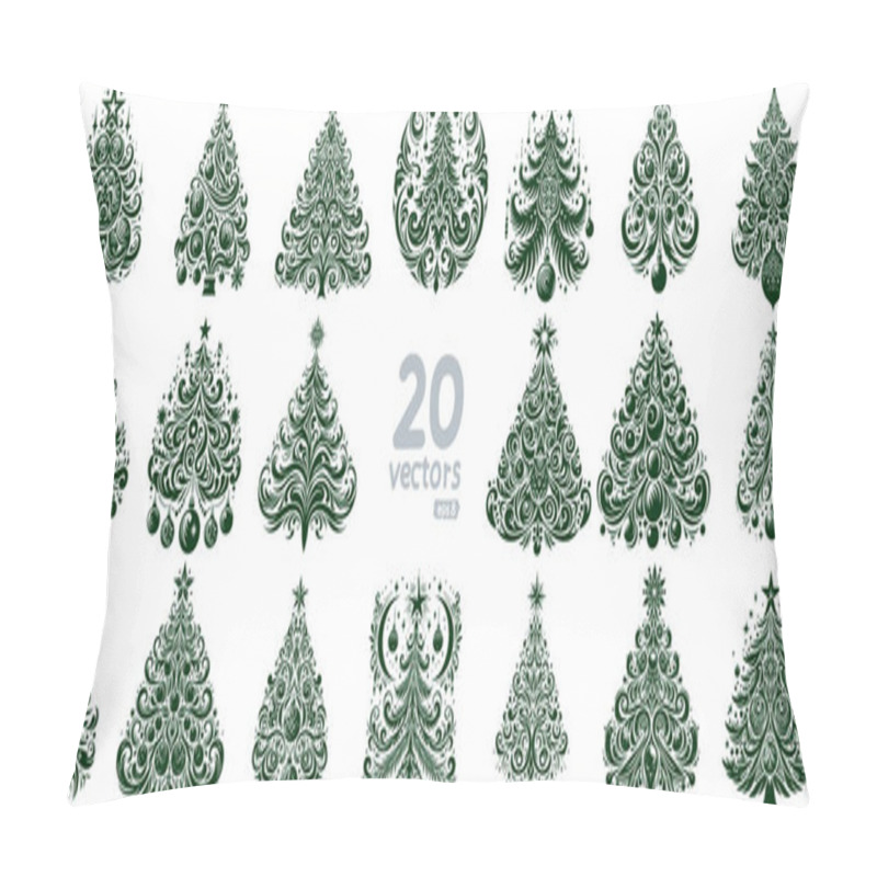 Personality  Intricate Green Christmas Tree Vector Illustrations For Holiday Designs Pillow Covers