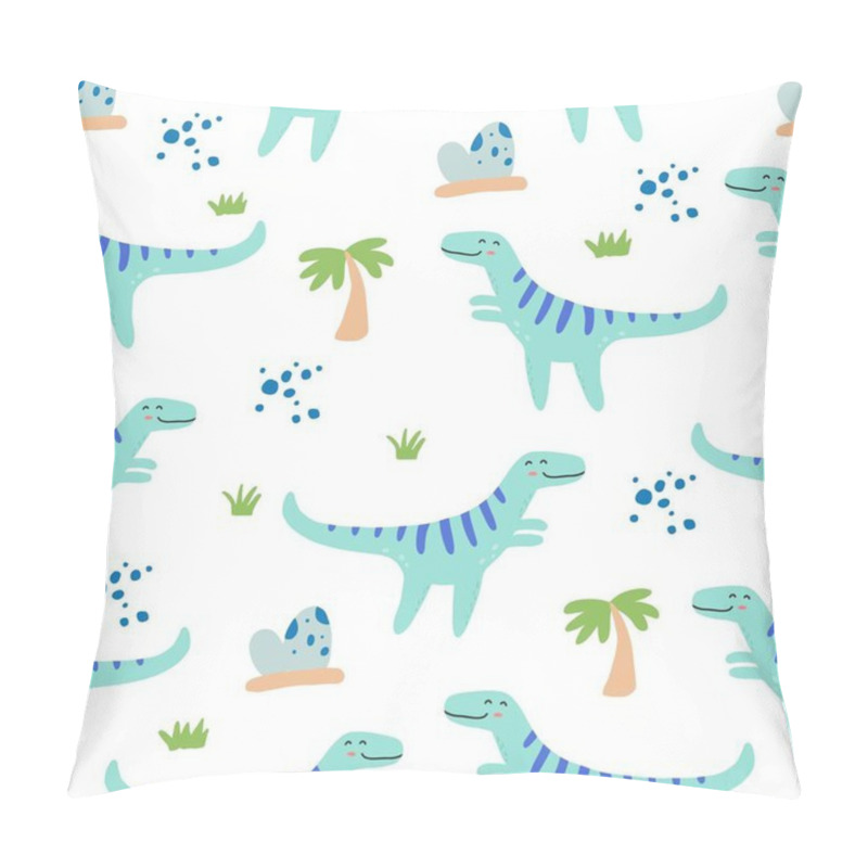 Personality  Cute Dinosaur Seamless Pattern. Vector Illustration. Pillow Covers