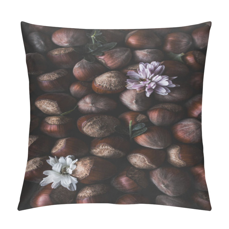 Personality  A Beautifully Arranged Autumn Still Life Combining Dried Flowers And Rustic Hazelnut Shells, Captured With Warm Lighting To Evoke A Cozy Seasonal Atmosphere Pillow Covers