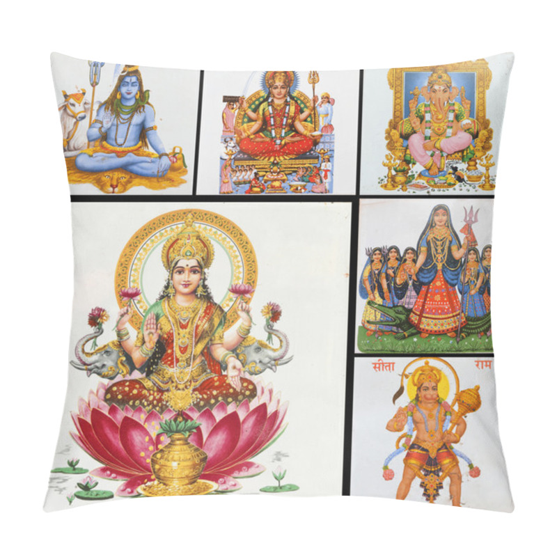 Personality  Collage With Hindu Gods ( Lakshmi, Hanuman,Shiva,Parvati,Ganesha...) Pillow Covers