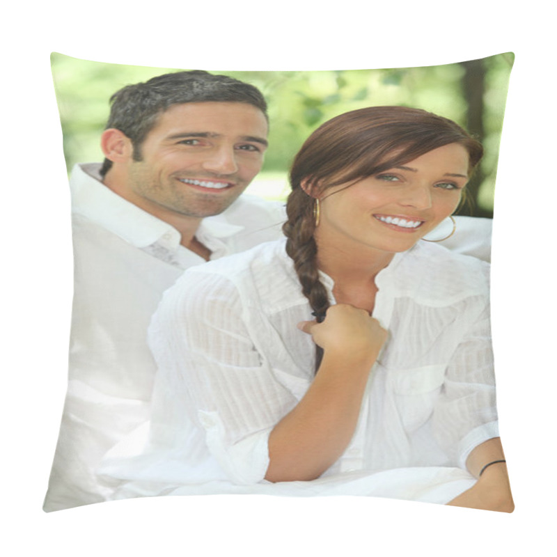 Personality  Couple In White With Matching Smiles Pillow Covers