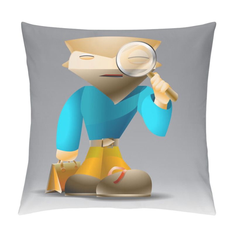 Personality  Cartoon Man With Magnifying Glass. Pillow Covers