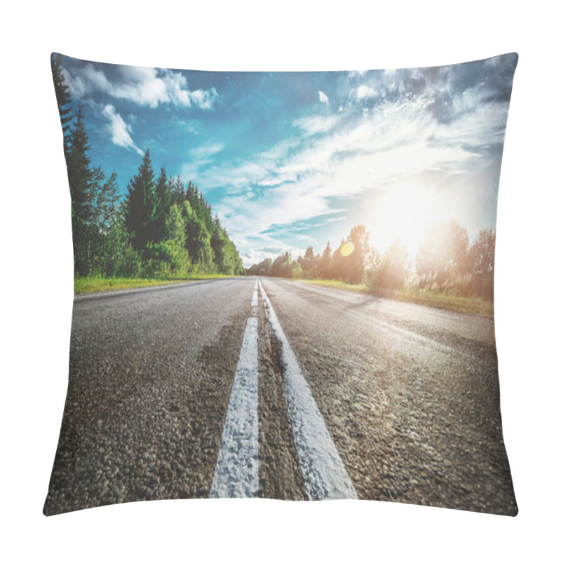 Personality  Sunrise Beautiful Road In Forest Pillow Covers