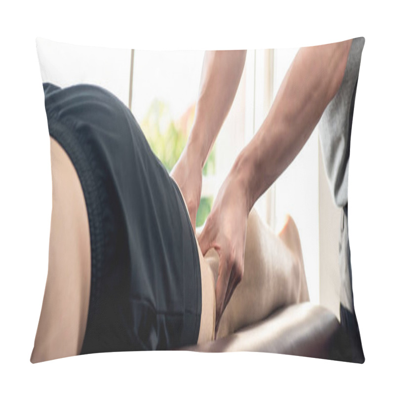 Personality  Male Therapist Giving Leg Massage To Athlete Patient On The Bed In Clinic For Sports Physical Therapy Concept Pillow Covers