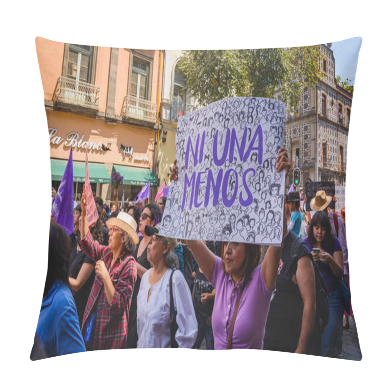 Personality  CDMX, Mexico City / Mexico - September 17, 2017: 'Ni Una Menos' March, Ciudad De Mexico, Centro Historico, Mexico. Pillow Covers