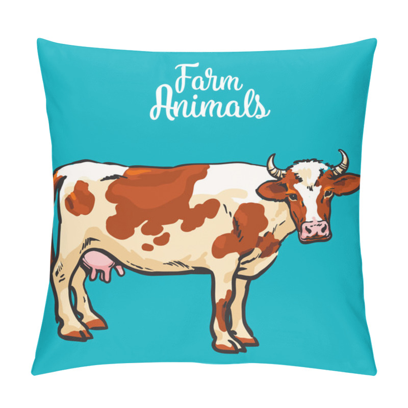 Personality  Cow In Sketch Style, Farm Animals Pillow Covers