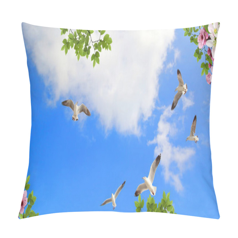 Personality  3d Flower , Butterfly Sky And Flower Home Brick Wall Background Pillow Covers