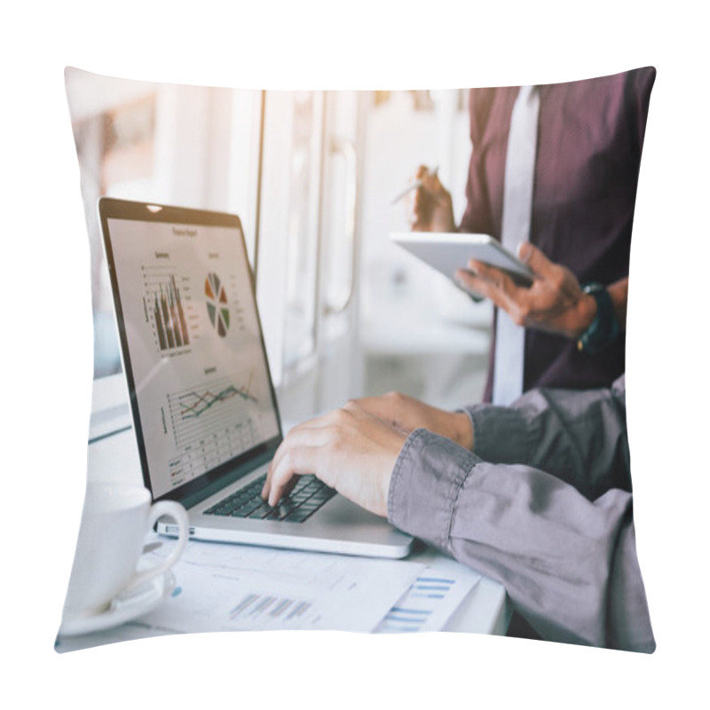 Personality  Two Entrepreneur Person Working And Colleague Analyzing Data For Pillow Covers