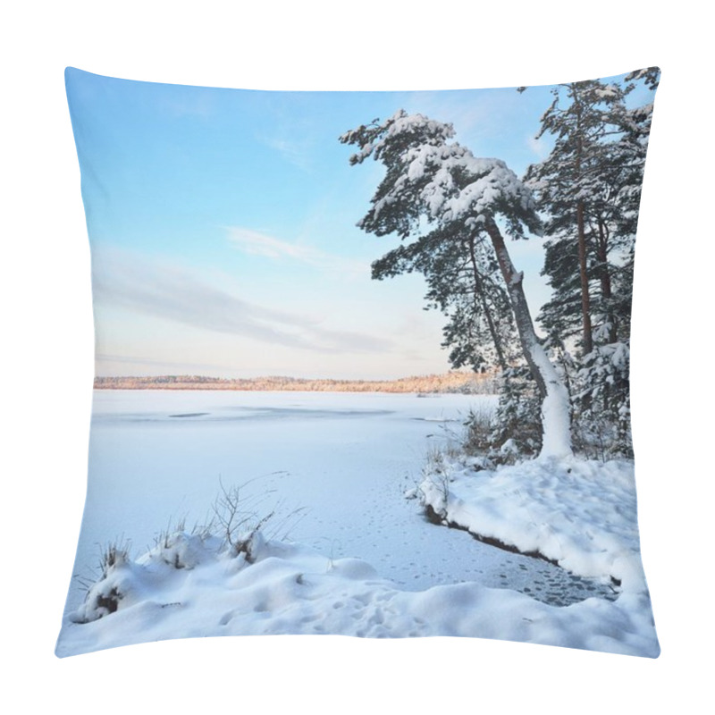 Personality  Lake In A Winter Forest On A Bright Day Pillow Covers