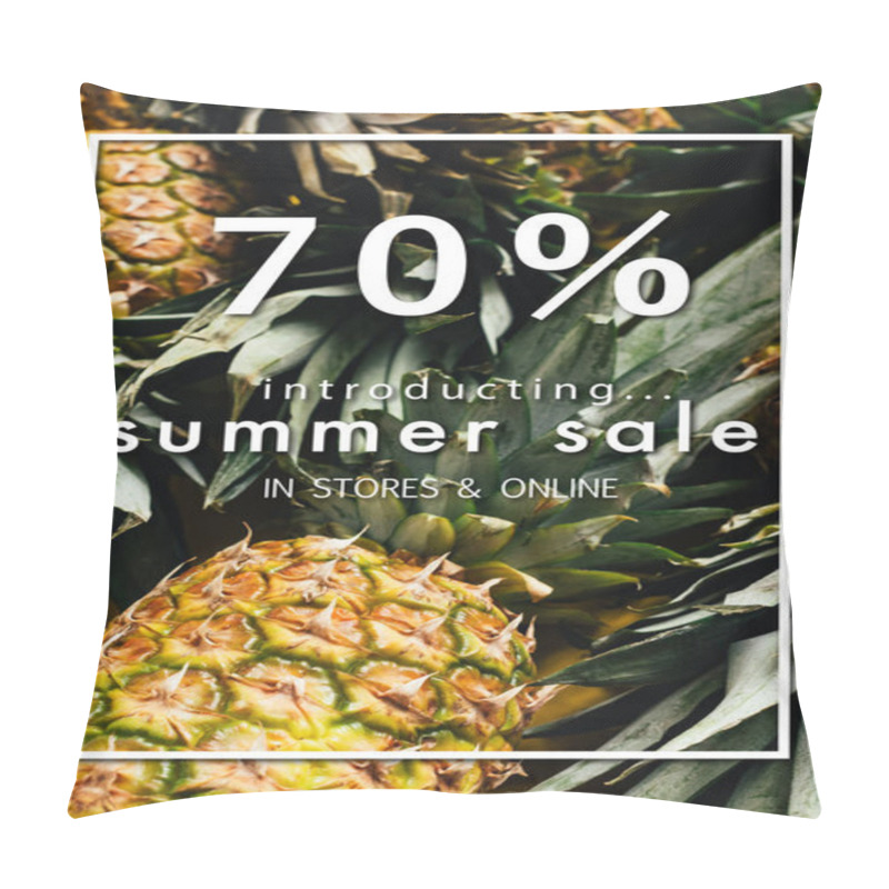 Personality  Selective Focus Of Fresh Ripe Pineapples With Green Leaves And Summer Sale Illustration Pillow Covers