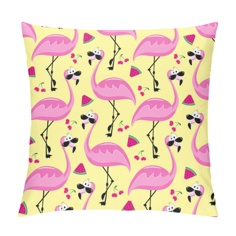 Personality  Flamingo Seamless Pattern And  Fruits. Funny Cartoon Summer Decoration. Pillow Covers