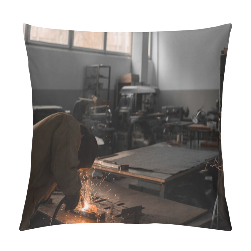 Personality  Manufacture Worker Welding Metal With Sparks At Factory  Pillow Covers