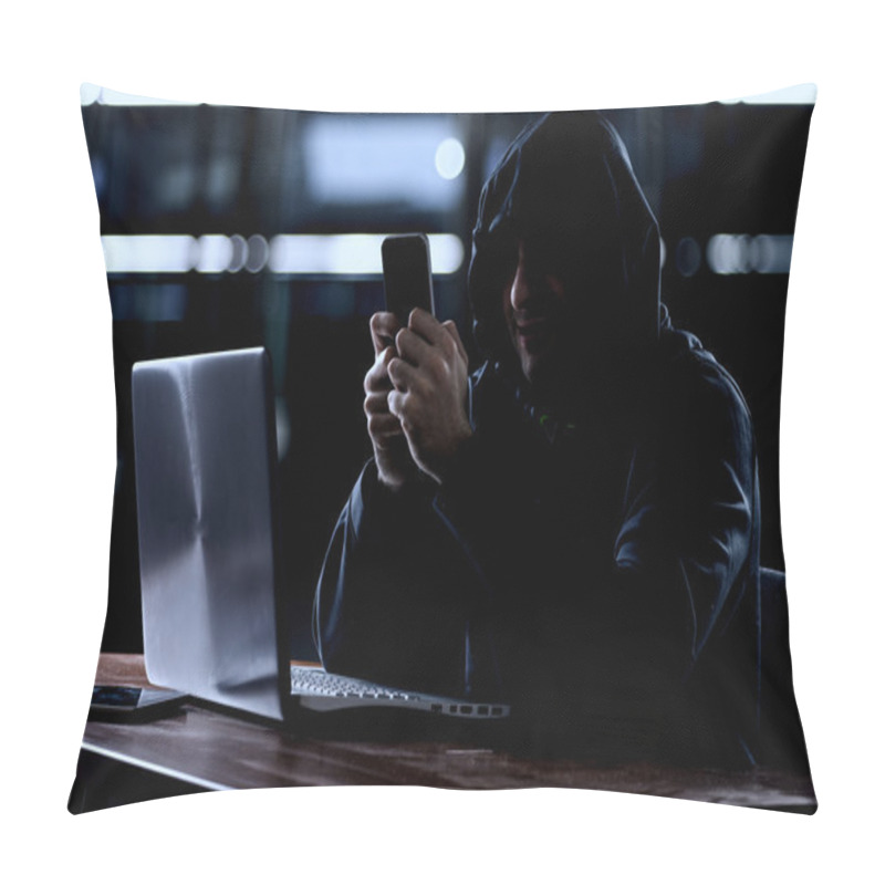 Personality  Hacker Using A Smartphone Pillow Covers