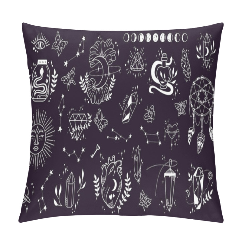 Personality  Mystic Astrology Witch Magic Symbol Doodle Esoteric Boho Occult Icon Element Pillow Covers