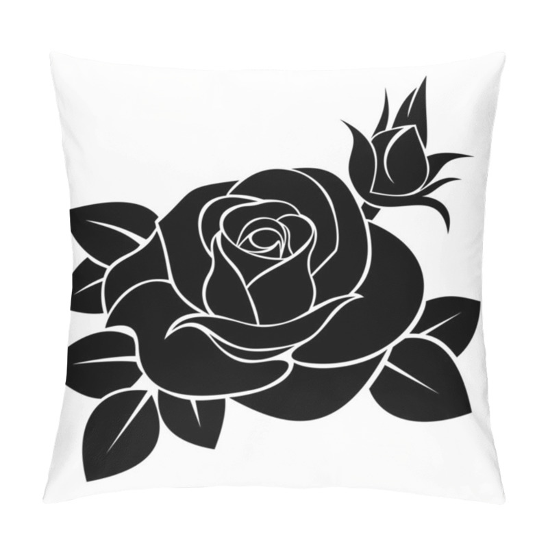 Personality  Black Silhouette Of Rose. Vector Illustration. Pillow Covers