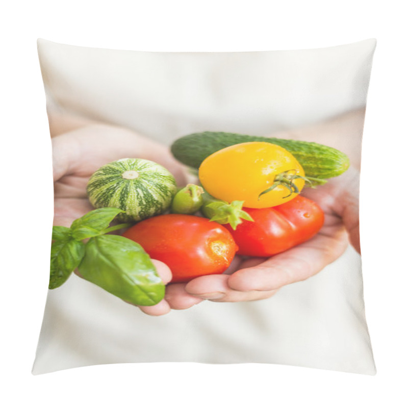 Personality  Person Holding Freshly Picked Locally Grown Veggies. Pillow Covers