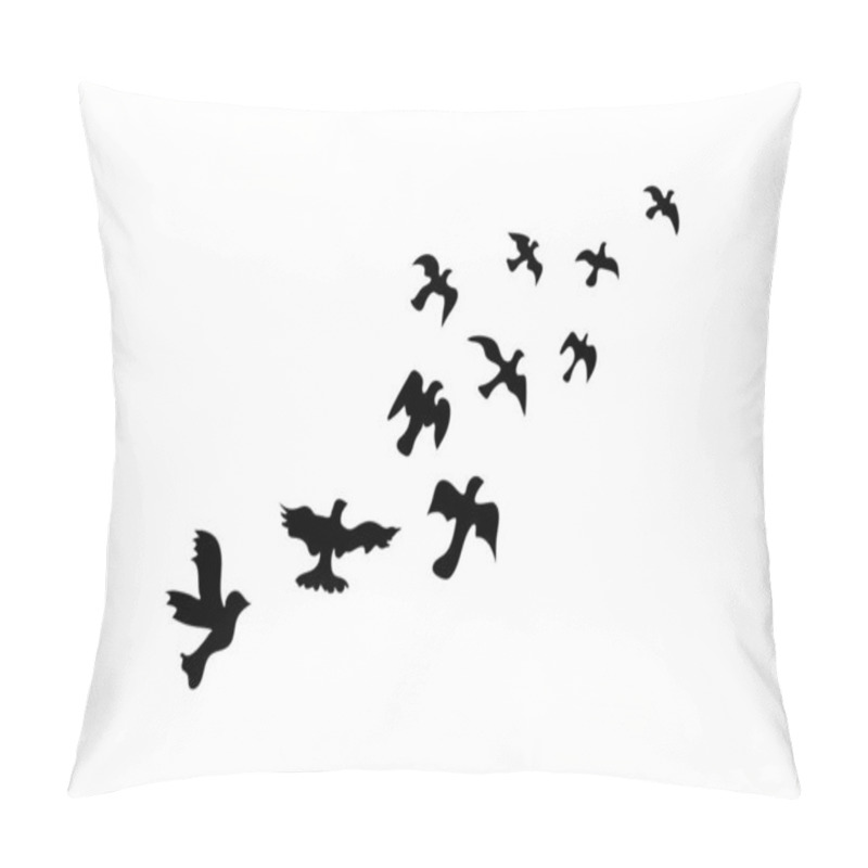 Personality  Black Flying Pigeons Icon. Flying Bird Illustration Symbol. Sign Flock Dove Vector Flat. Pillow Covers