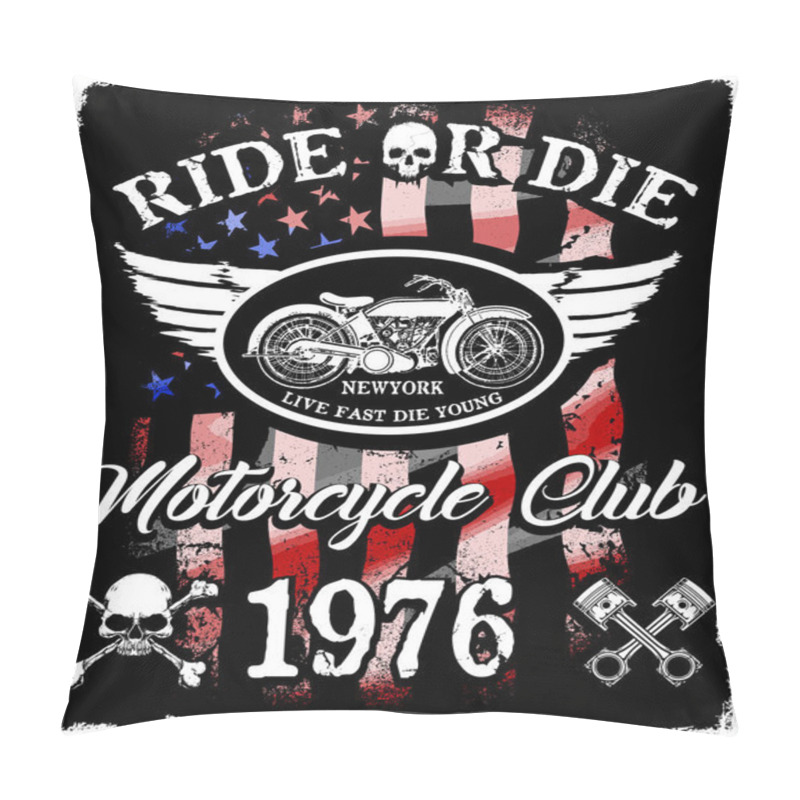 Personality  Motorcycle Label T-shirt Design With Illustration Of Custom Chop Pillow Covers