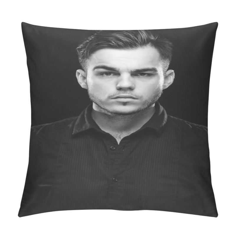 Personality  Portrait Of Handsome Young Man With Beard And Dark Hair Pillow Covers