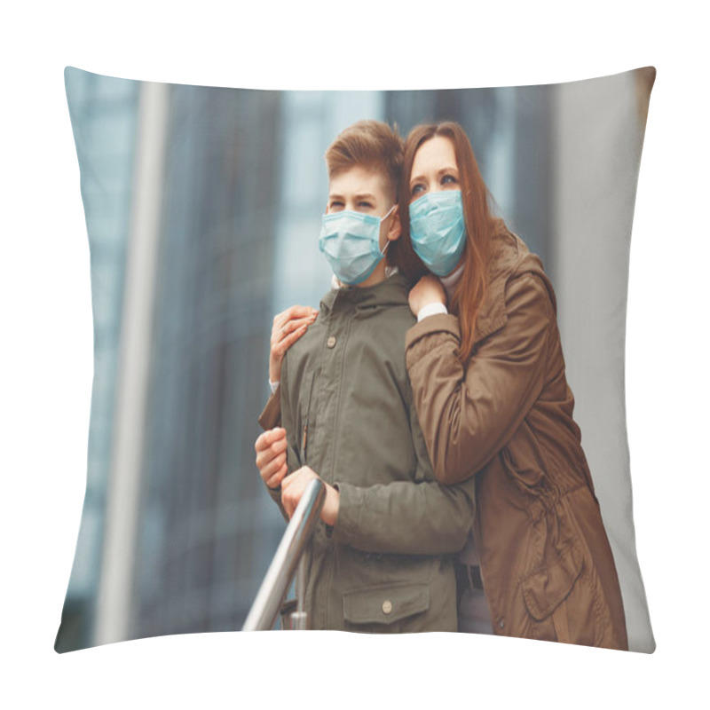 Personality  Mother And Son Are Wearing Disposable Masks Pillow Covers