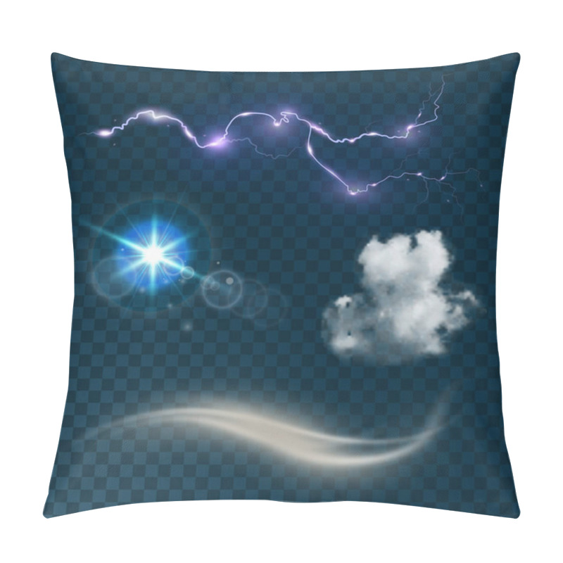 Personality  Weather Realistic Icons Set Isolated On Transparent Dark Background Vector Illustration Pillow Covers