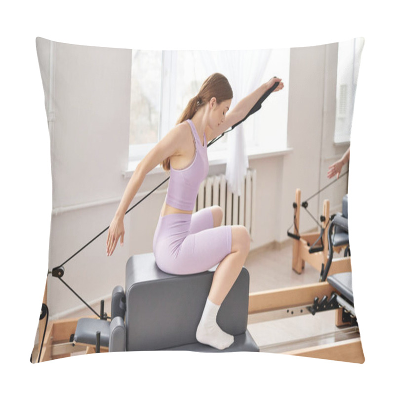 Personality  Active Woman Exercising During A Pilates Lesson. Pillow Covers