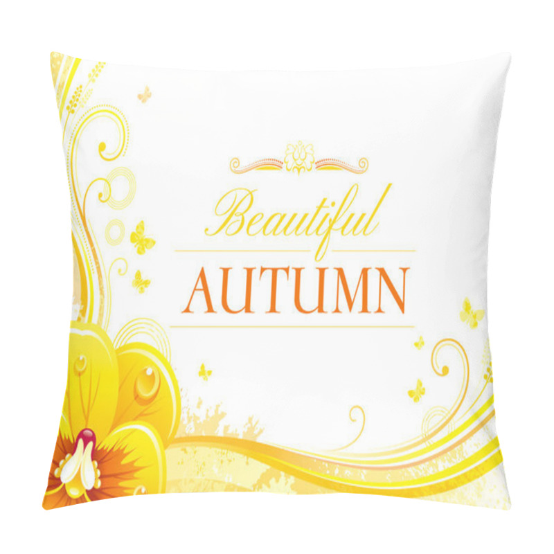 Personality  Autumn Background With Pansies Flower, Falling Leaves, Butterflies, Abstract Wave Lines, Swirls, Grunge Pattern, Copy Space For Text. Elegant Modern Seasonal Vector Illustration. Pillow Covers