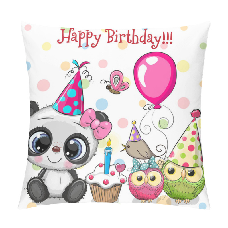 Personality  Cute Panda And Owls With Balloon And Bonnets Pillow Covers