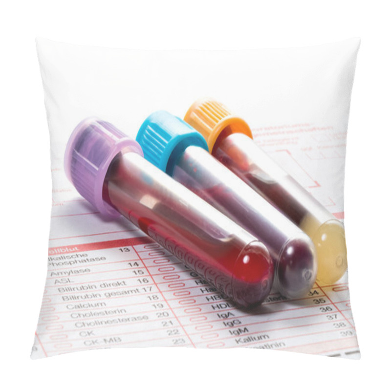 Personality  Blood Test, Blood Samples On A Laboratory Form Pillow Covers