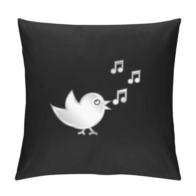 Personality  Bird Singing With Musical Notes Silver Plated Metallic Icon Pillow Covers