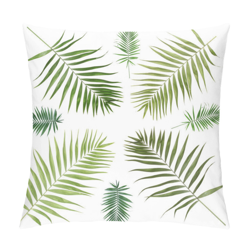 Personality  Collage Of Beautiful Palm Leaves Isolated On White Pillow Covers