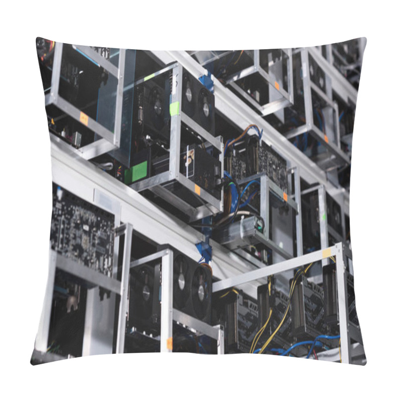 Personality  Bottom View Of Shelves With Equipment At Ethereum Mining Farm Pillow Covers