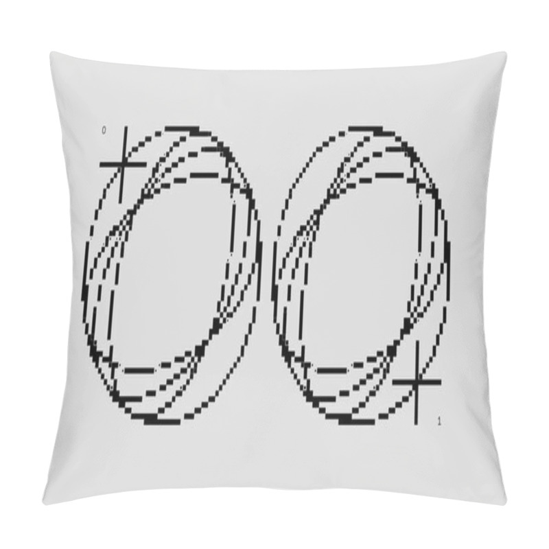 Personality  Abstract Pixel Art Depicting Two Intertwined Loops On A Grey Background. Pillow Covers