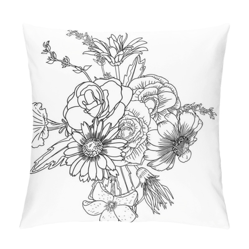 Personality  Drawing Of Spring Bouquet With Various Flowers  Pillow Covers