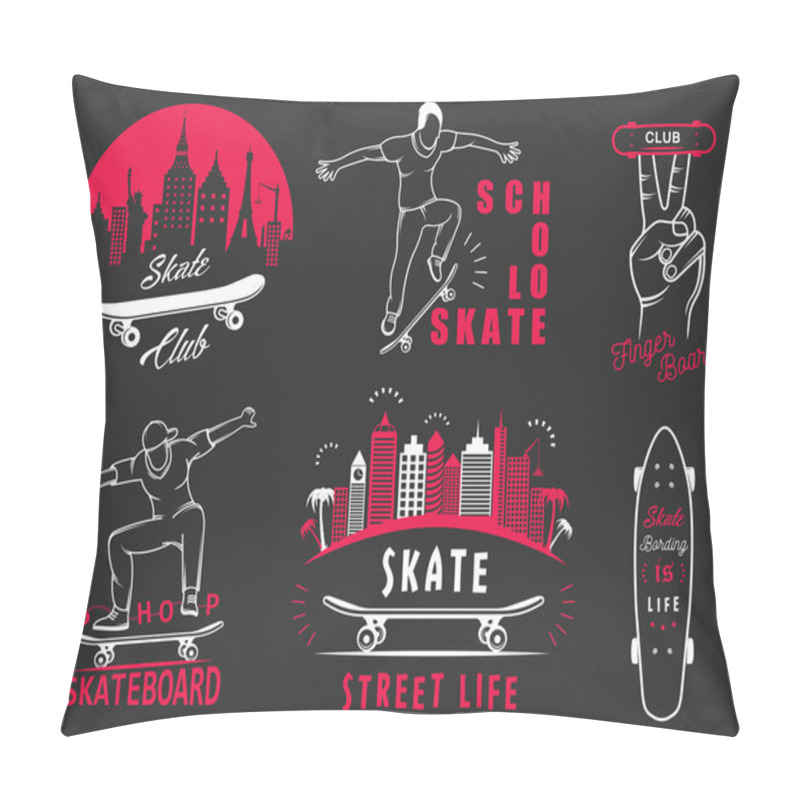 Personality  Set Vector Retro Skateboarding Logo And Badge Pillow Covers