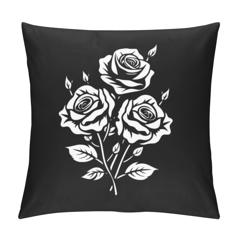 Personality  Roses - Black And White Vector Illustration Pillow Covers