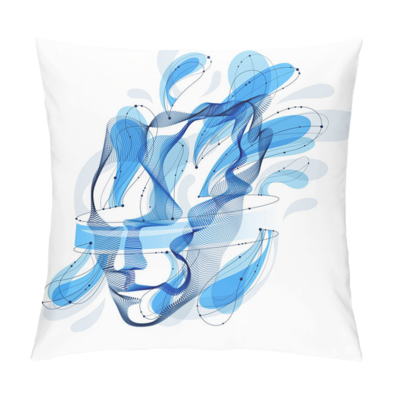 Personality  Artificial Intelligence, Abstract Artistic Human Head Portrait Made Of Dotted Particles Array, Vector Software Digital Visual Interface. Digital Soul, Spirit Of Technological Time. Pillow Covers