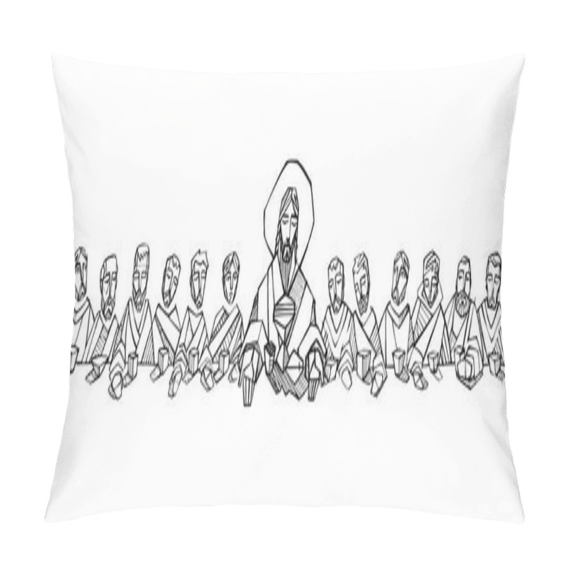 Personality  Hand Drawn Illustration Or Drawing Of Jesus Christ With Disciples At Last Supper Pillow Covers