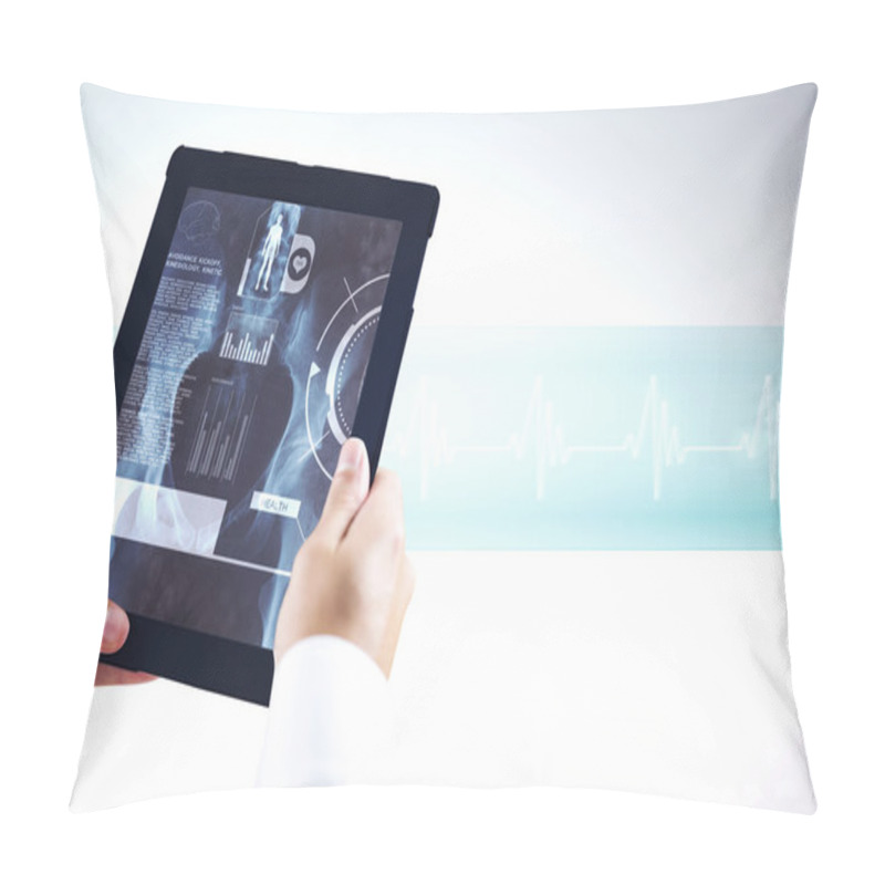 Personality  Composite Image Of Man Using Tablet Pc Pillow Covers