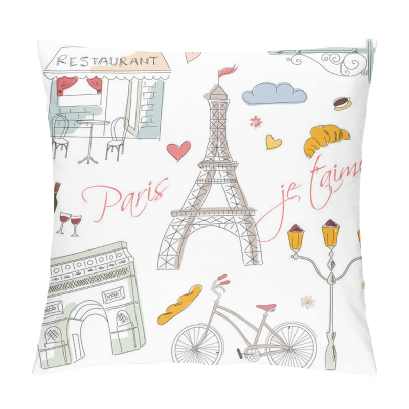 Personality  Paris Symbols, Postcard, Hand Drawn Pillow Covers